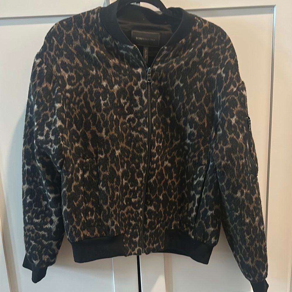 BCBGMaxAzria Brown and Black Leopard Print Bomber Jacket